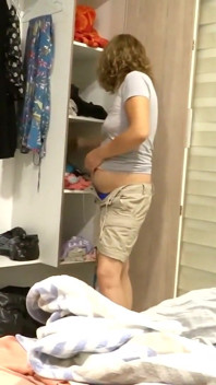 My Stepmother Undresses and Pees Before Putting on Her Bikini to Go to the Beach.