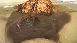 Pipe dans une baignoire sous l’eau avec une MILF rousse aux cheveux longs