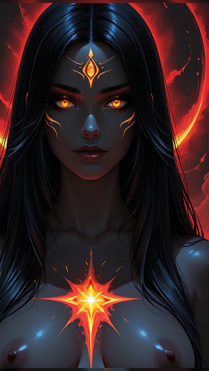 VelvetInk Studio: Shadow Assassin Warrior Kobieta z Jet Black Hair i Amber...