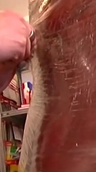 Plastic Wrapped Slut Gaping Wide Through Shiny Film