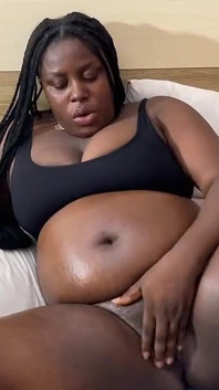 Pregnant Ebony Solo Masturbation with a Big Cucumber
