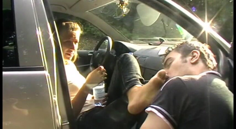 Foot Girls: Dirty feet licking on the road