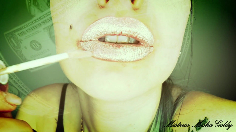 Goddess Misha Goldy: Beloon me terwijl ik lippenstift op mijn lippen aan doe