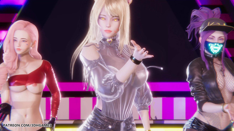 3D-Hentai Games: Mmd Babymonster — Побеждайте Ahri Evelynn Akali Sexy Striptease League of Legends Хентай...
