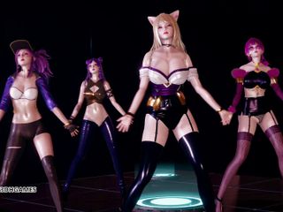 3D-Hentai Games: Popstars Ahri Akali Evelynn Kaisa o melhor striptease 3D sem censura