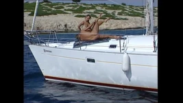 İki ateşli orta yaşlı seksi kadın götten sikiliyor ve teknede büyük yarakla amına boşalıyor