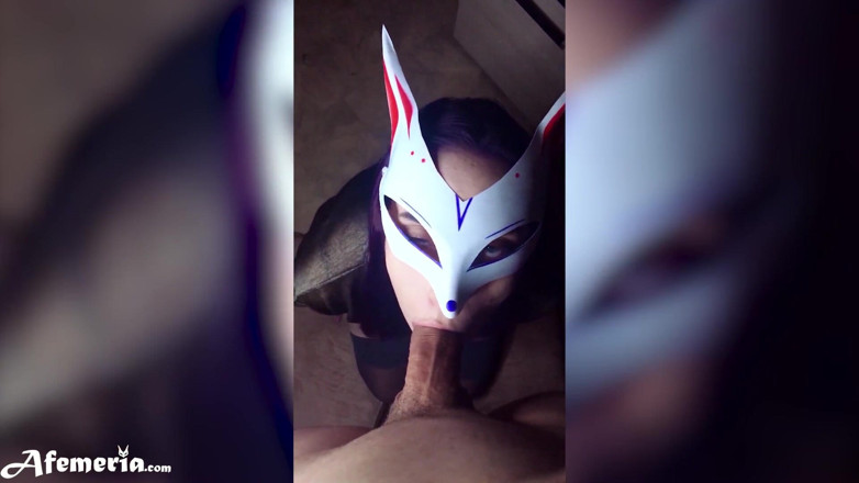 Afemeria: Masked babe sucks dick deep in neighbor and cum swallow