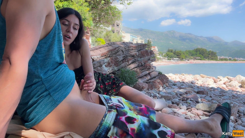 Katty West: Risky Outdoor Dick Flashing on the Beach - I Took His...