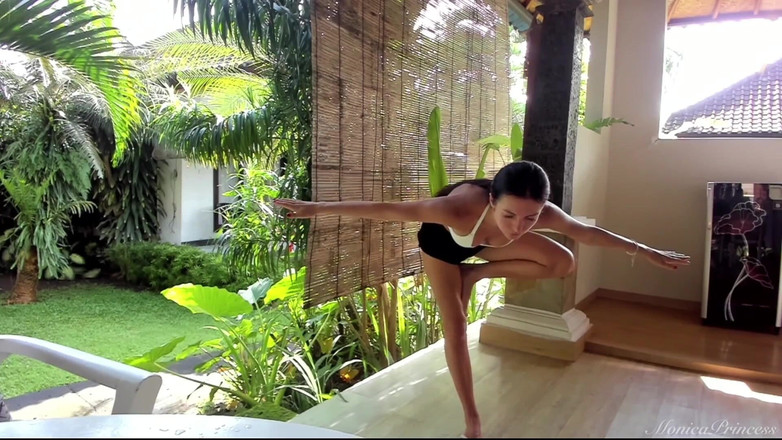 Princess Monica: Flirty Terrace Workout in Tiny Shorts