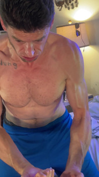 See My Grown Man Chest and Biceps Flex as I Jerk, Grunting as I Bust From Edging for a Few Hours