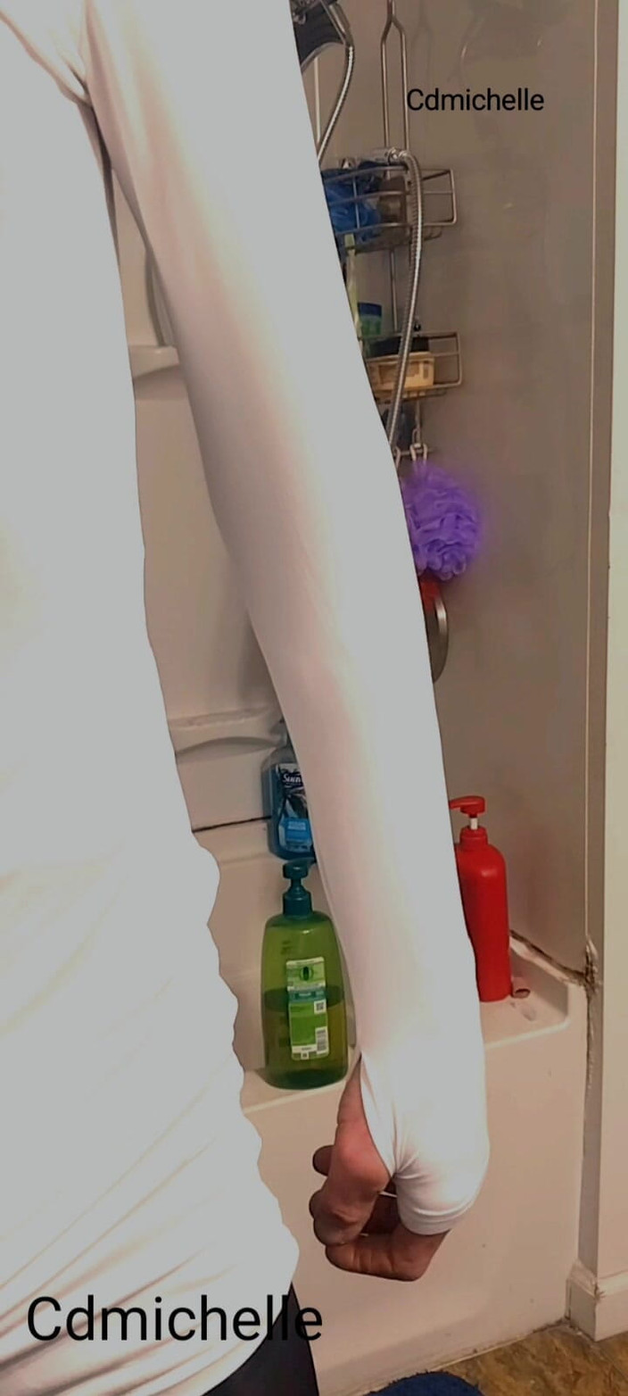 Feeling sexy today crosdressing: Cdmichelle Wearing Black One-piece Bodysuit Then Putting on Sexy White...