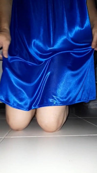 Masturbation Cum Wearing Blue Satin Silk Lingerie