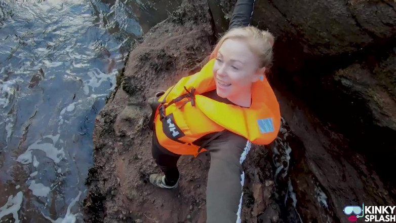 UKCuteGirl Lucy Lauren: Bright Orange Helly Hansen Life Jacket Strap Play