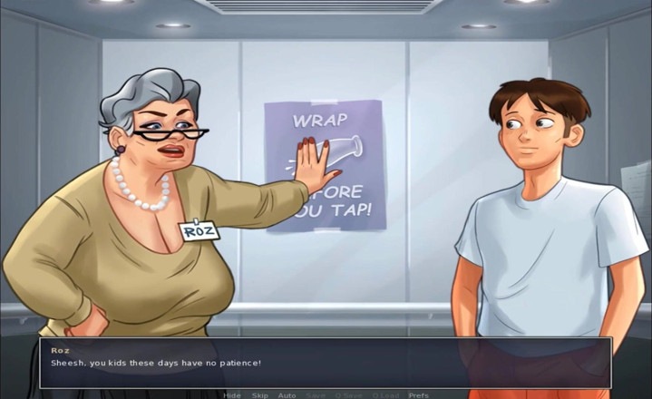 Hentai World: Summertime saga stepgranny mostra peitos grandes em elevador