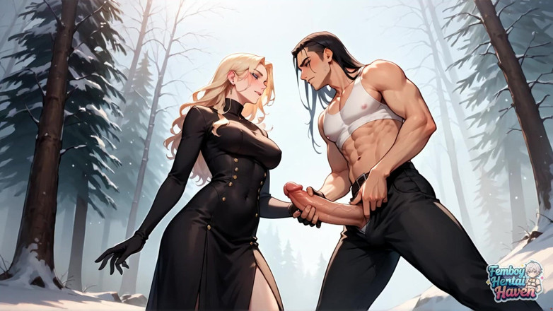 Femboy Hentai Haven: Cewek dominan lagi asik piknik sambil bugil di hutan bersalju!