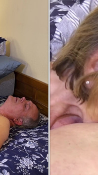El día del padre de la abuela Carmen chupando semen en la boca, escupiendo