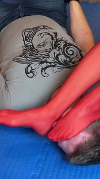 Red Pantyhose Foot Domination