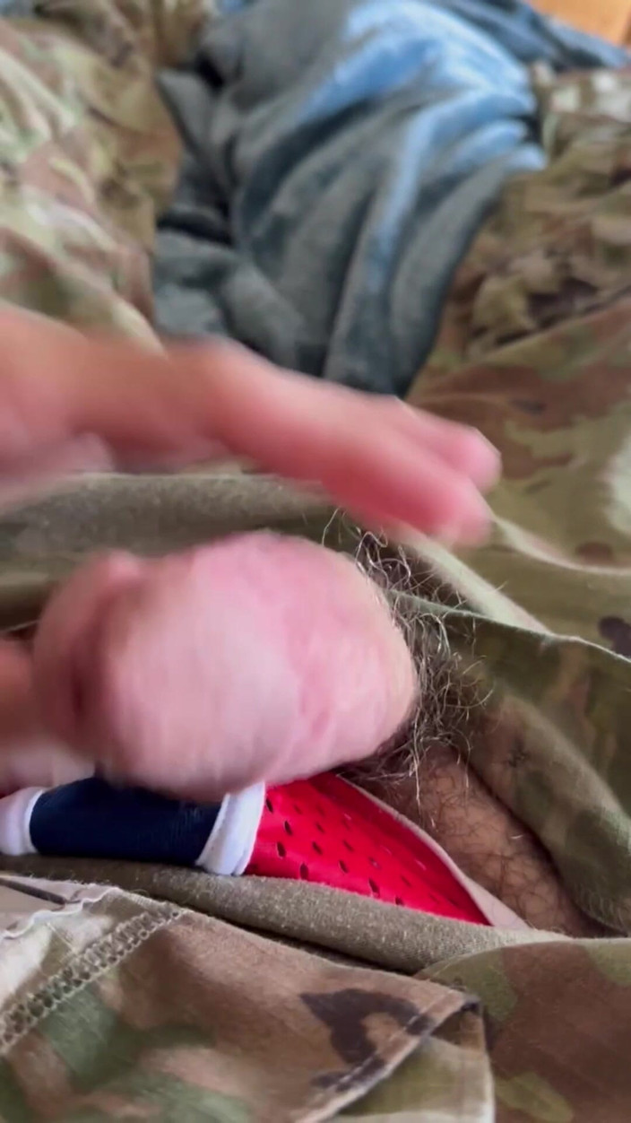 Gay Soldier Stuff: Jerking off in Uniform Into a Condom Already Full of...