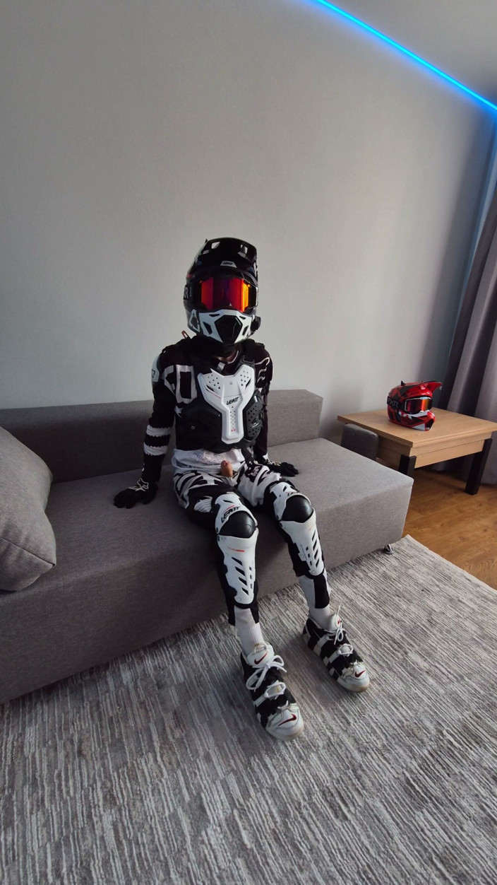 Sneakersmax98: Motorcyclist in Gear Cum Hot on Himself
