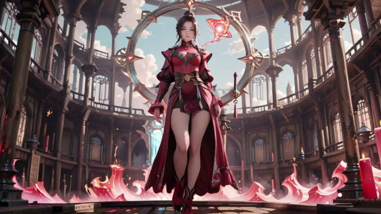 Seraphina Vale: Red Armor Queen dans la ville flottante ! Taquinage fantastique épique.