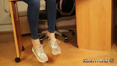 KimisWorld: Beige Sneakers & Sheer Nylons - Footplay and Dangling Under the Desk