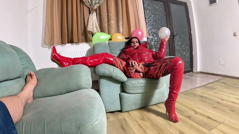MilfyCalla: Dominant Red Downjacket MILF Balloon Humiliation. Failed Erection, Big Dildo...