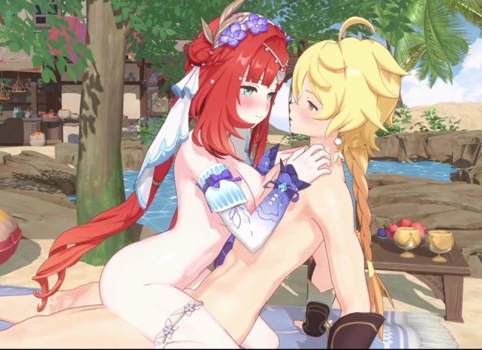 NSFWOtaku: Genshin Impact - Ayaka, Barbara a Nilou's Secret Beach Sex s...