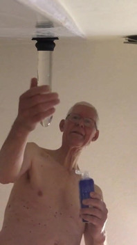 Close up View From Below Riding a Large Glass Cock