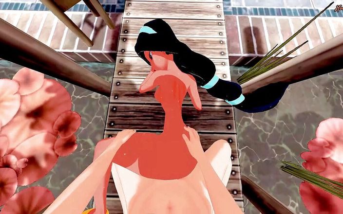 Hentai Smash: Prenses Jasmine dölünü yutuyor ve bakış açısıyla sikiliyor.