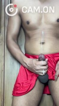 Sexy Gym Boy Dick Cuming Out From Red Thong & Skirt