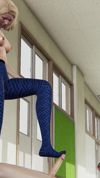 La sexy Mme Davidson, une branlette et un footjob dans son service de leggins bleus font éjaculer beaucoup de sperme sur une grosse bite