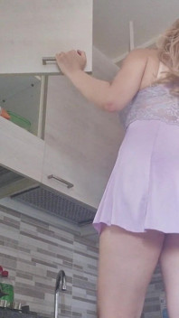 Hot Girl in the Kitchen Without Panties