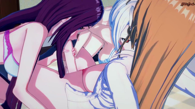 Hentai Smash: Фута Аліса і Еріна трахають Сакакі Рьоко в тріо - хентай продовольчих воєн