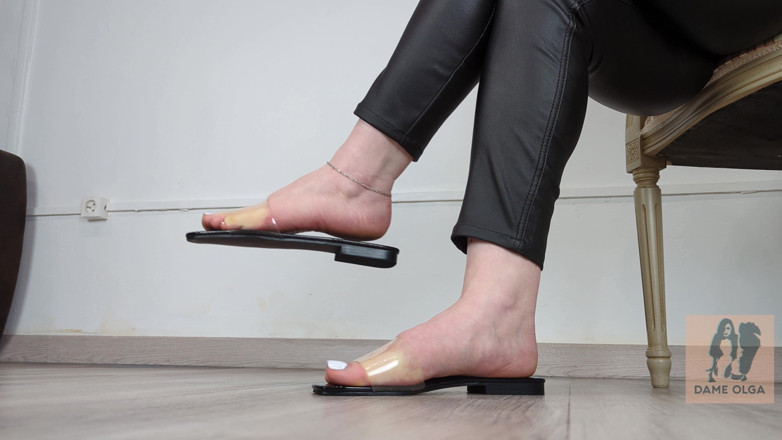 Dame Olga: (697) Shoe Collection: Clear Pvc Flat Slides - Dame Olga (4k)