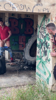 Caught Him Jerking off in the Ruins - I Watch, He Catches Me, and I Take It Deep