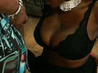 Fuck me Hard: Ebony MILF with huge natural boobs fucks on the stairs