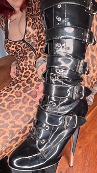 Black Latex Catsuit and Sky-high Patent Heels
