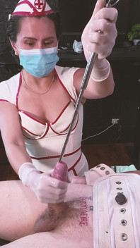 Latex Nurse Dominafire Sounds & Milks Bound Slave in Segufix