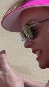 Threesome - Young Skinny Blondie Slut Fucks Her Stepdad's Friends on the Beach