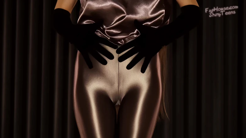Shiny teens: 890 Lesklé hnědé spandex punčocháče a rukavice