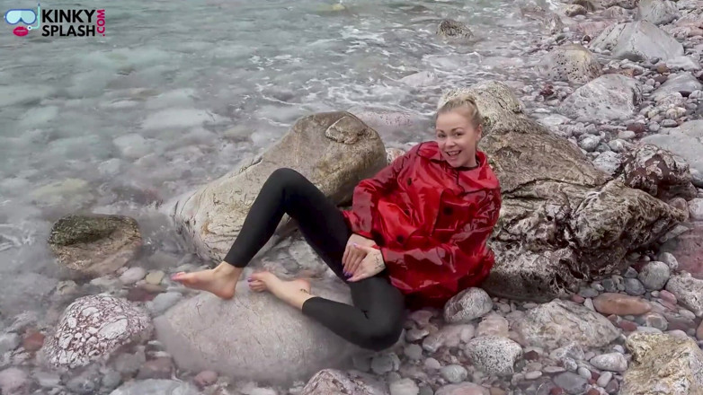 UKCuteGirl Lucy Lauren: Shiny Pvc Over Neoprene Wet Beach JOI &amp; Play