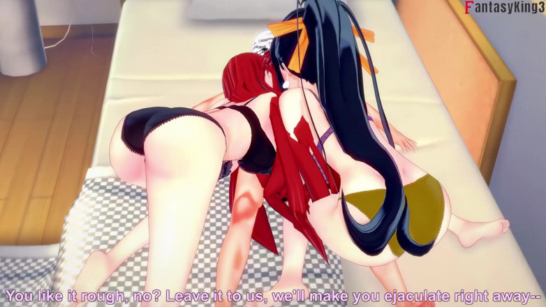Fantasy king: Akeno dan rias ngasih aku kejutan untuk nyepong dua kontol -...