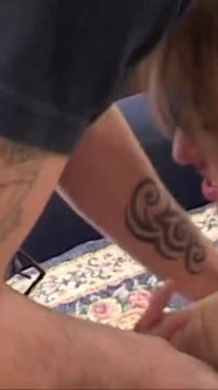 Blonde chick sucks his cock in close up