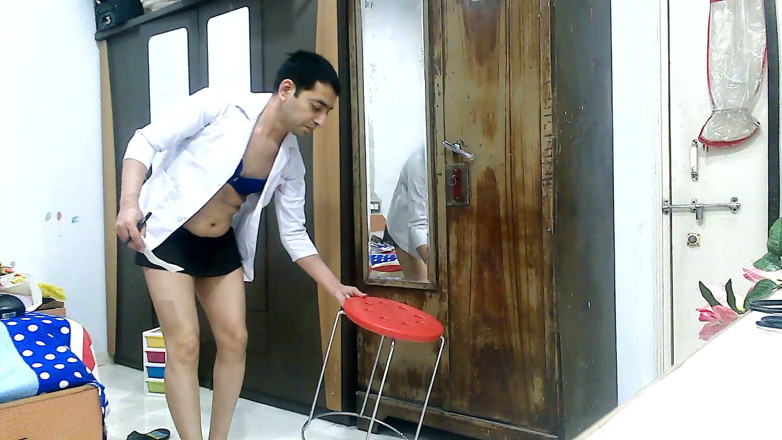 Cute & Nude Crossdresser: Hot sissy crossdresser femboy Sweet Lollipop teaching Yoga in a...