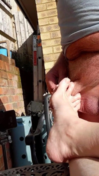 Foot Job and Cum on Feet in the Garden Sunshine