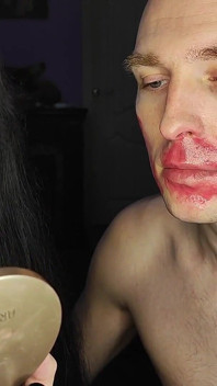 Ultra Sticky Pink Passionate Kisses on a Man's Face