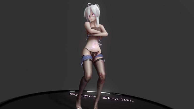 MikuMotion: Mexer; Tatuagens lascivas; Humilhação; Fio dental split-crotch; Calção; Meias pretas;...