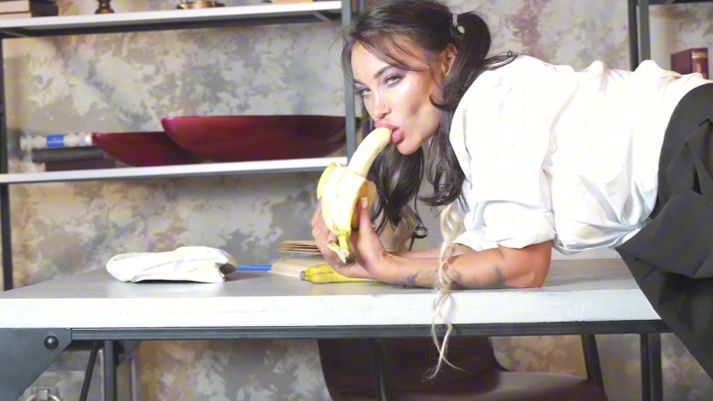 Monika Fox: Nerd Student Monika Fox Does Homework &amp; Fucks Herself with Banana...
