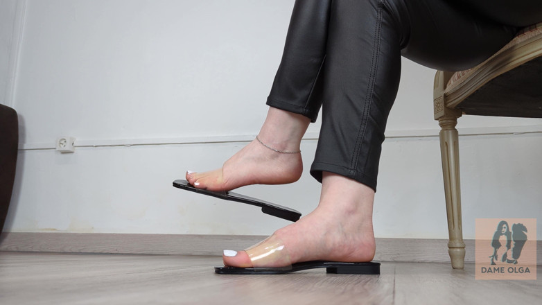 Dame Olga: (697) Shoe Collection: Clear Pvc Flat Slides - Dame Olga (4k)