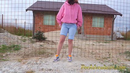 Pee Adventures: Hipster girl changes wet clothes and pee outdoor